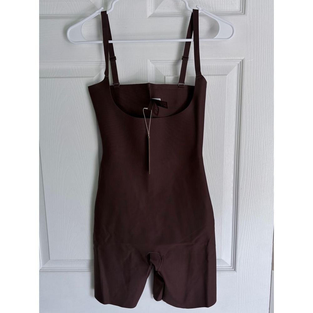 SKIMS Open Bust Mid Thigh Bodysuit XL Cocoa Brown BD-MDT-3287 Shapewear